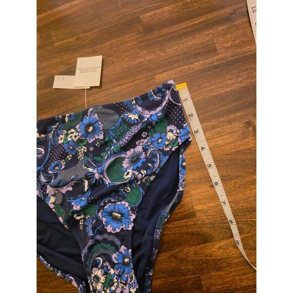 Amazon Essentials Bikini Bottom Deep Blue Floral Size XS High Waist NWT - Picture 3 of 7